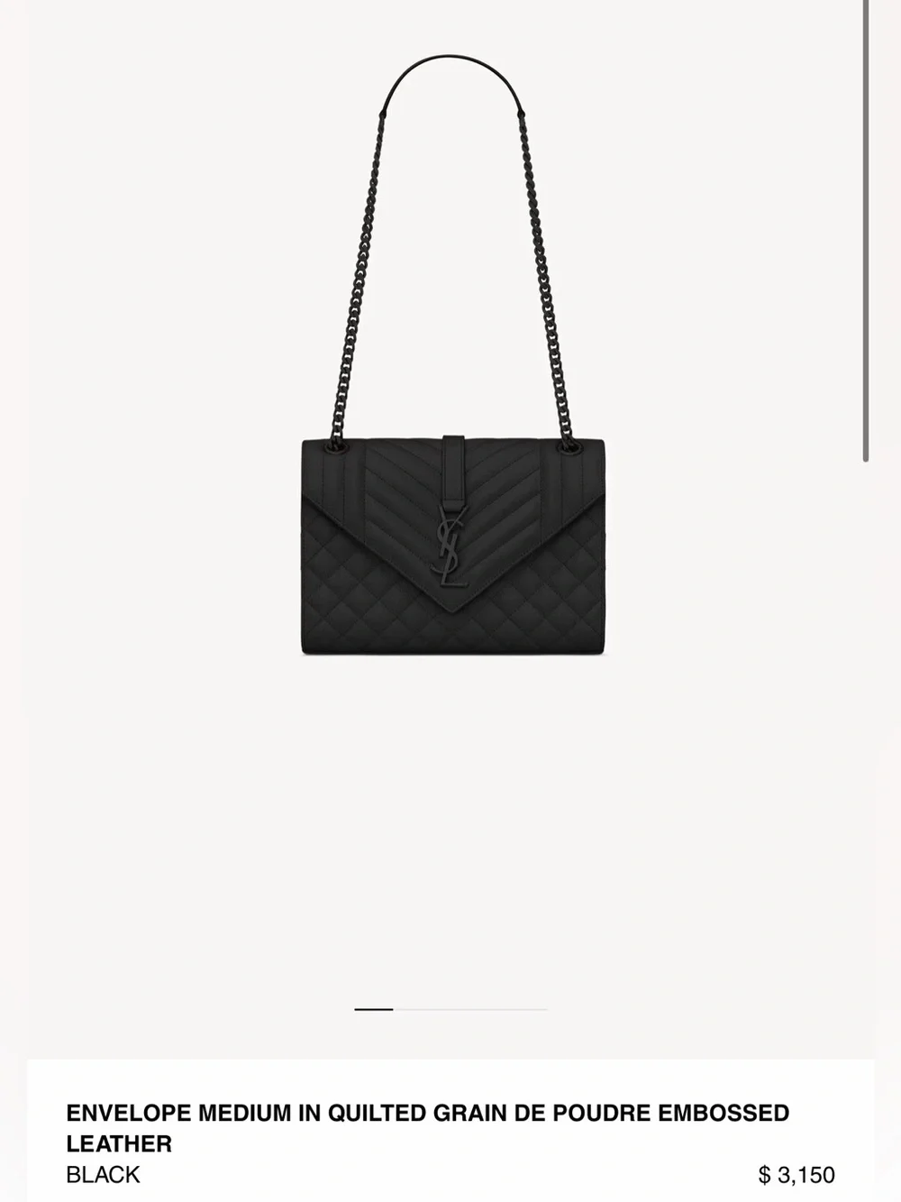 Saint Laurent Black Quilted Envelope Shoulder Bag with Chain Strap